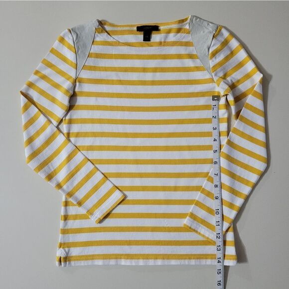 J.Crew Women's Crewneck Yellow Stripe Suede Shoulder Long Sleeve Pullover Top - Picture 7 of 16